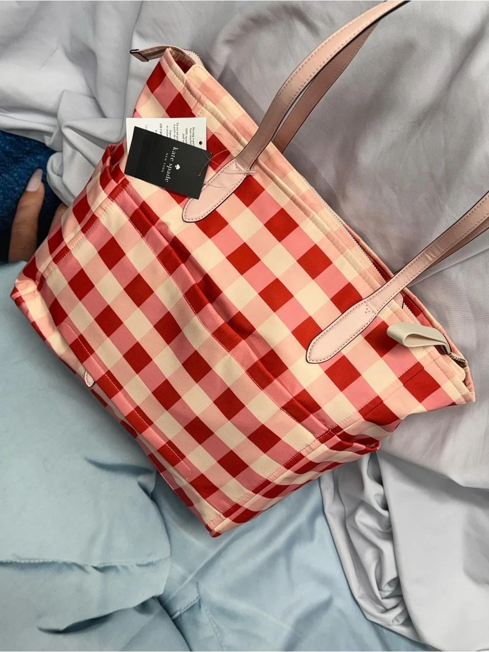 (new+tag) Kate Spade Large Gingham Tote Front Zip Pocket, Double Compartment